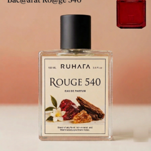 Rouge 540 Eau De Parfume 100ml For Unisex Indulge in the golden brilliance of Rouge 540 by Ruhafa. An intoxicating blend of radiant saffron, rich Amberwood, and velvety cedar that defines modern elegance. Signature luxury, crafted for the unforgettable. Fragrance Notes  Top Notes – Airy Jasmine & Radiant Saffron Heart Notes – Warm Amberwood & Ambergris Accord Base Notes – Freshly Cut Cedarwood & Deep Fir Resin